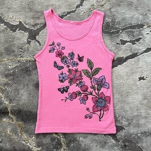Rare vintage y2k pink glitter butterfly wife pleaser tank top 🩷🦋